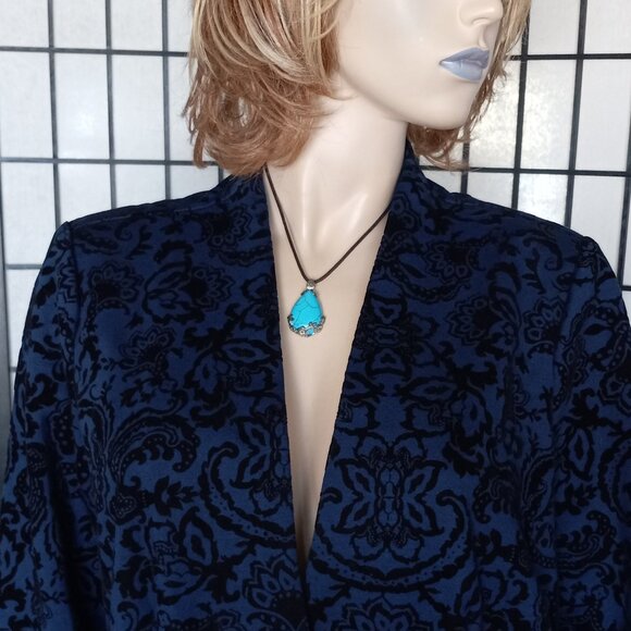 Christopher & Banks Velvet Paisley Blazer 1X Royal Blue/Black One-Button Jacket - Picture 5 of 8